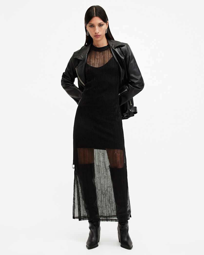 Giana Metallic Open Stitch Midi Dress