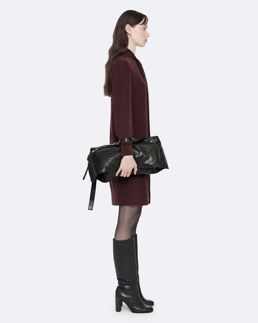 Tie-neck silk knee-length dress