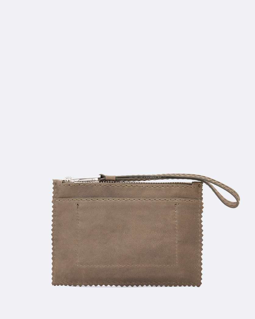 Pinked small large leather pouch