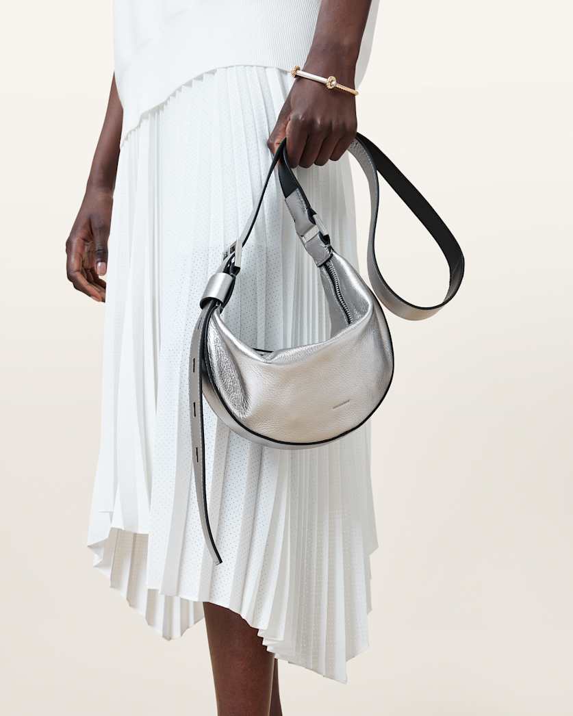 Half Moon Metallic Leather Crossbody Bag