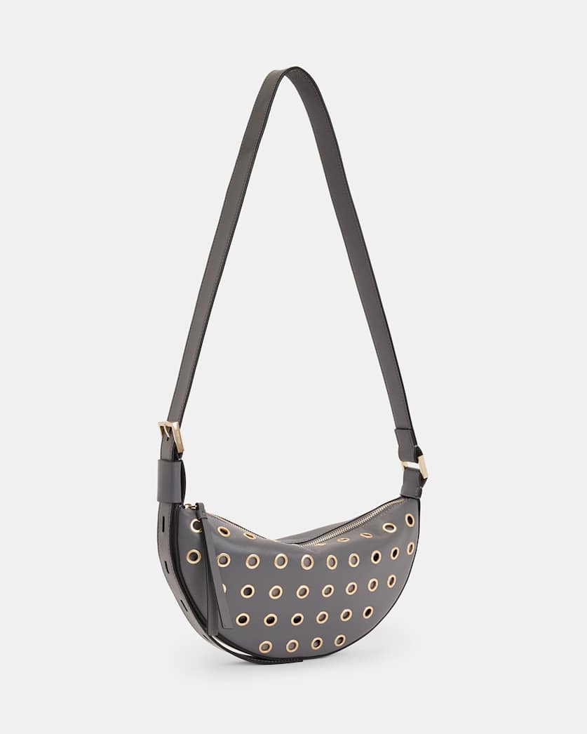 Half Moon Leather Eyelet Crossbody Bag