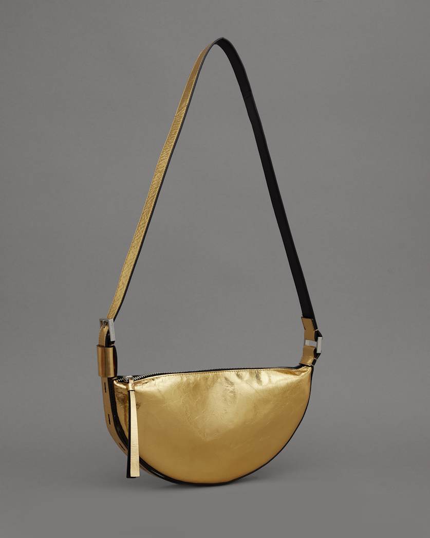 Half Moon Metallic Leather Crossbody Bag