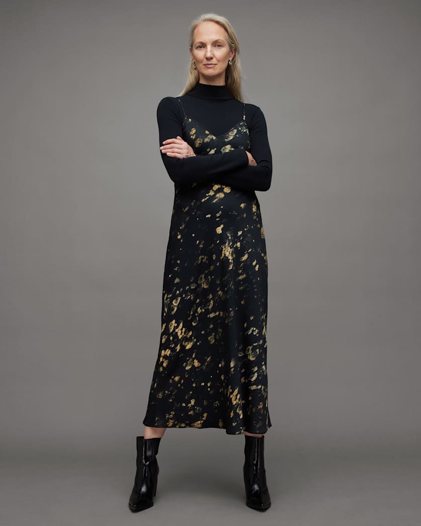 Bryony Gold Print Ronnie Midi Slip Dress
