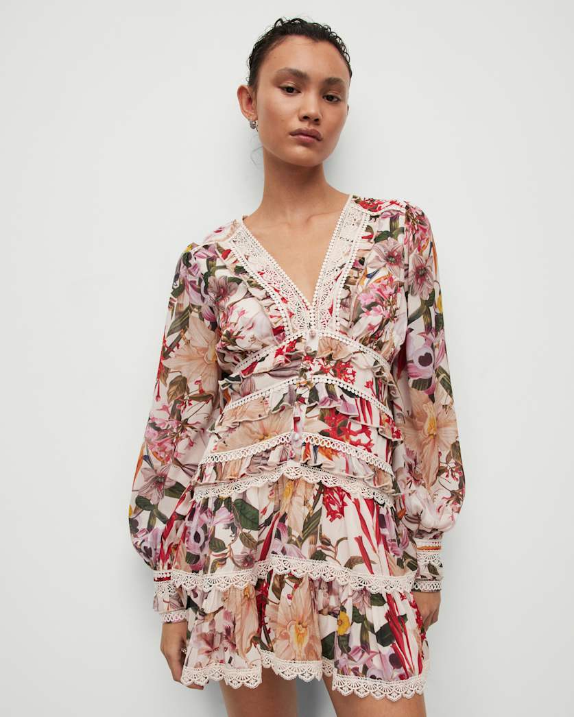 Zora Leondra V-Neck Ruffled Mini Dress