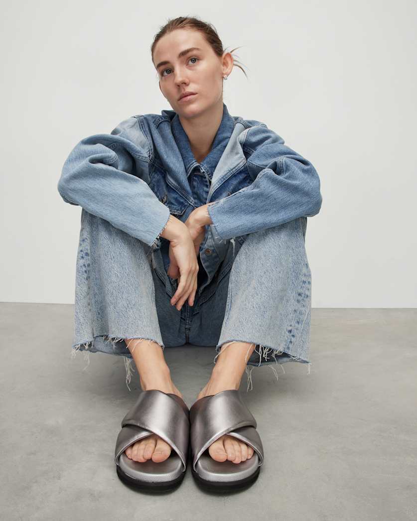 Saki Metallic Leather Crossover Sandals