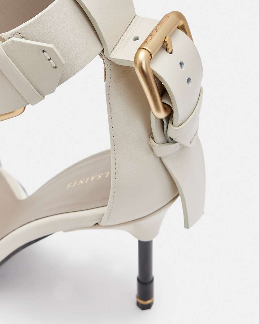 Noir Leather High Metal Heel Sandals