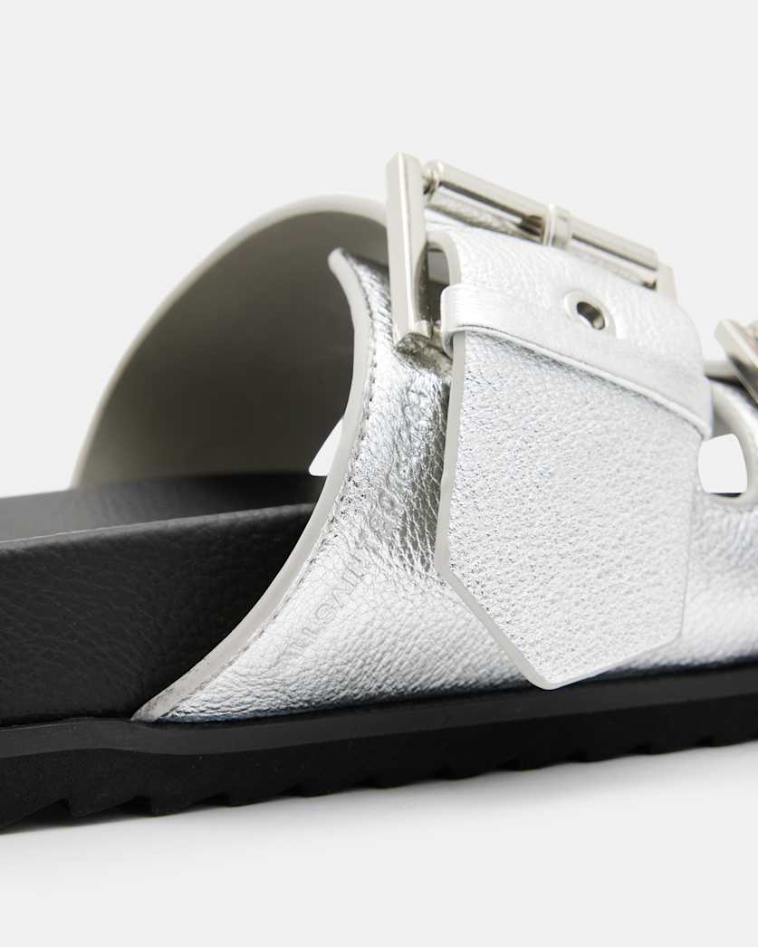 Sian Metallic Leather Buckle Sandals