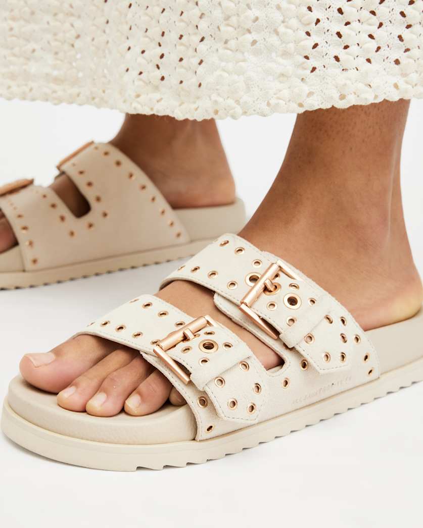 Khai Two Strap Suede Eyelet Sandals