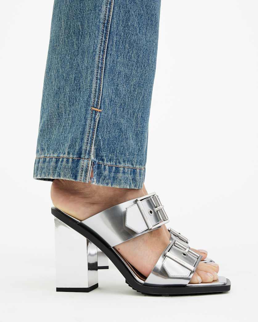 Camille Metallic Leather Block Heels