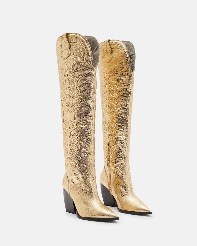 Roxanne Knee High Metallic Leather Boots