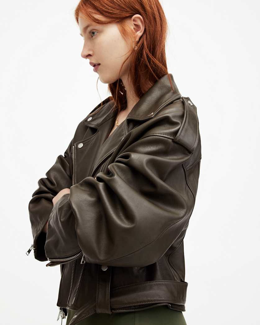 Dayle Oversized Leather Biker Jacket