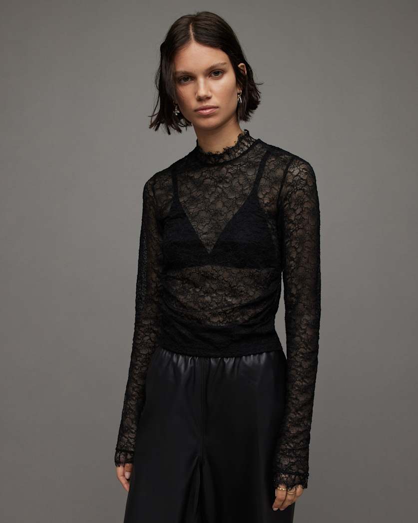 Francesco Long Sleeve Sheer Lace Top