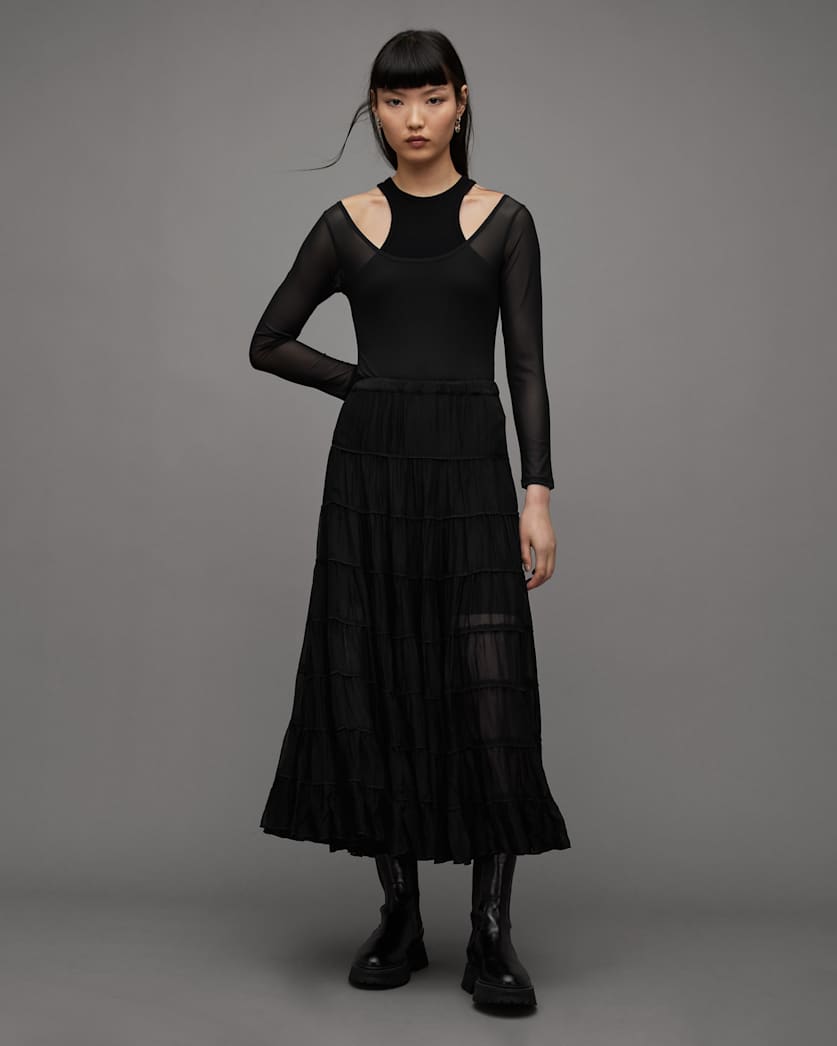 Eva Elasticated Waist Tiered Maxi Skirt