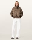 Clay Funnel Neck Suede Cropped Jacket