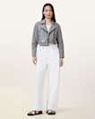 Elora Cropped Slim Leather Biker Jacket