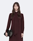 Tie-neck silk knee-length dress