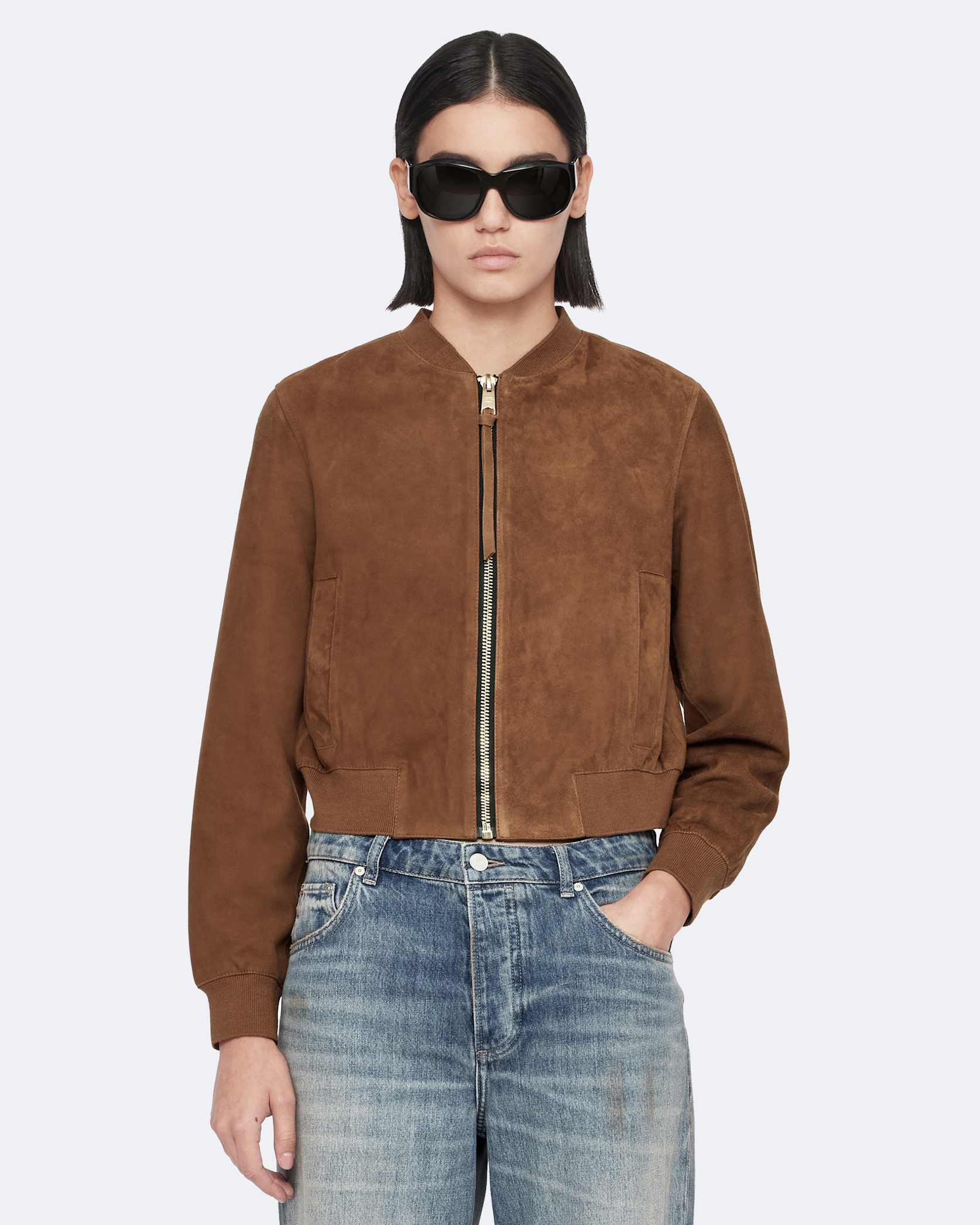 mid-range boxy suede jacket for women