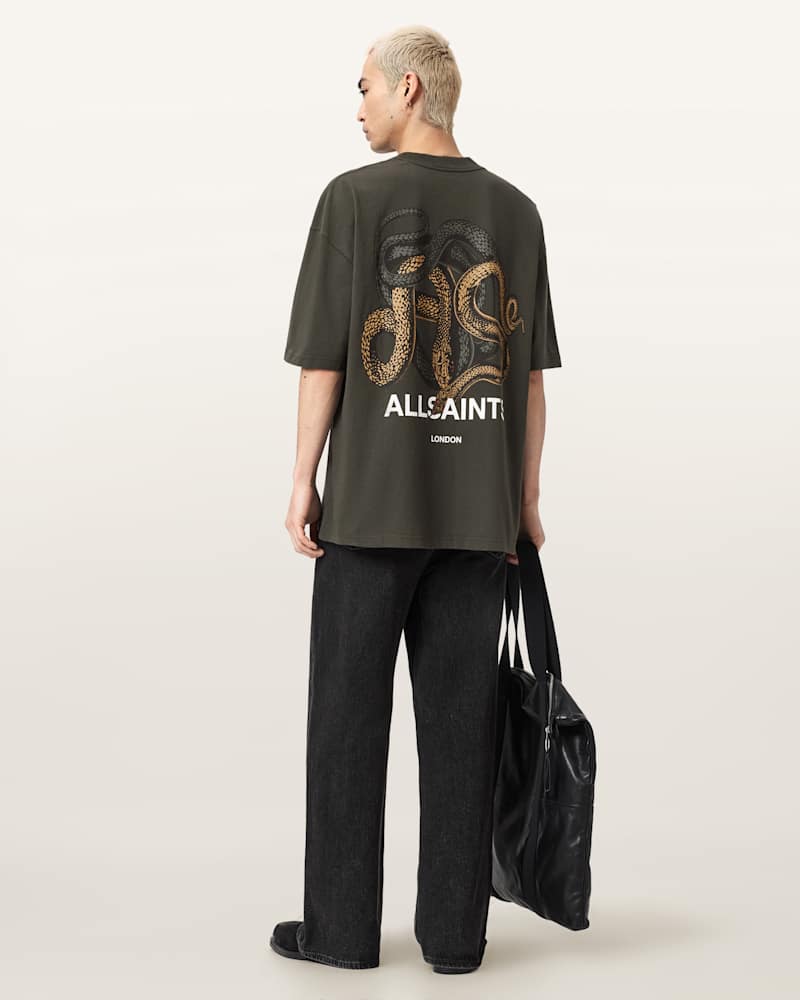 Reticulate Oversized Graphic Snake Print T-Shirt