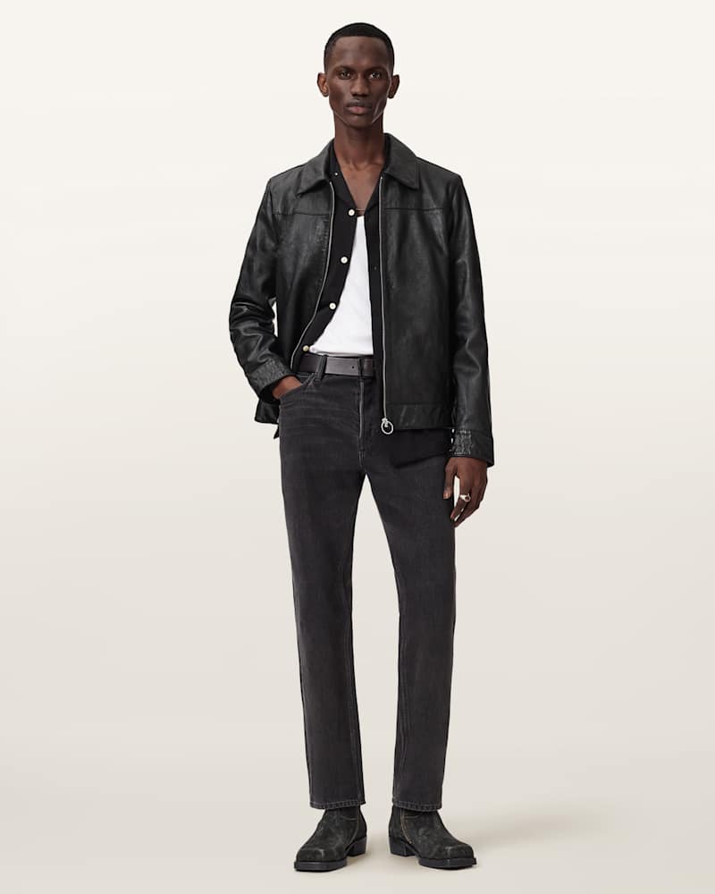 Alkan Zip Up Two Tone Leather Jacket 