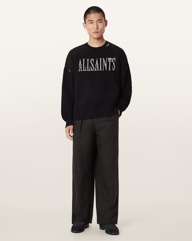 Crossed Oversized Crew Neck Embroidered Jumper