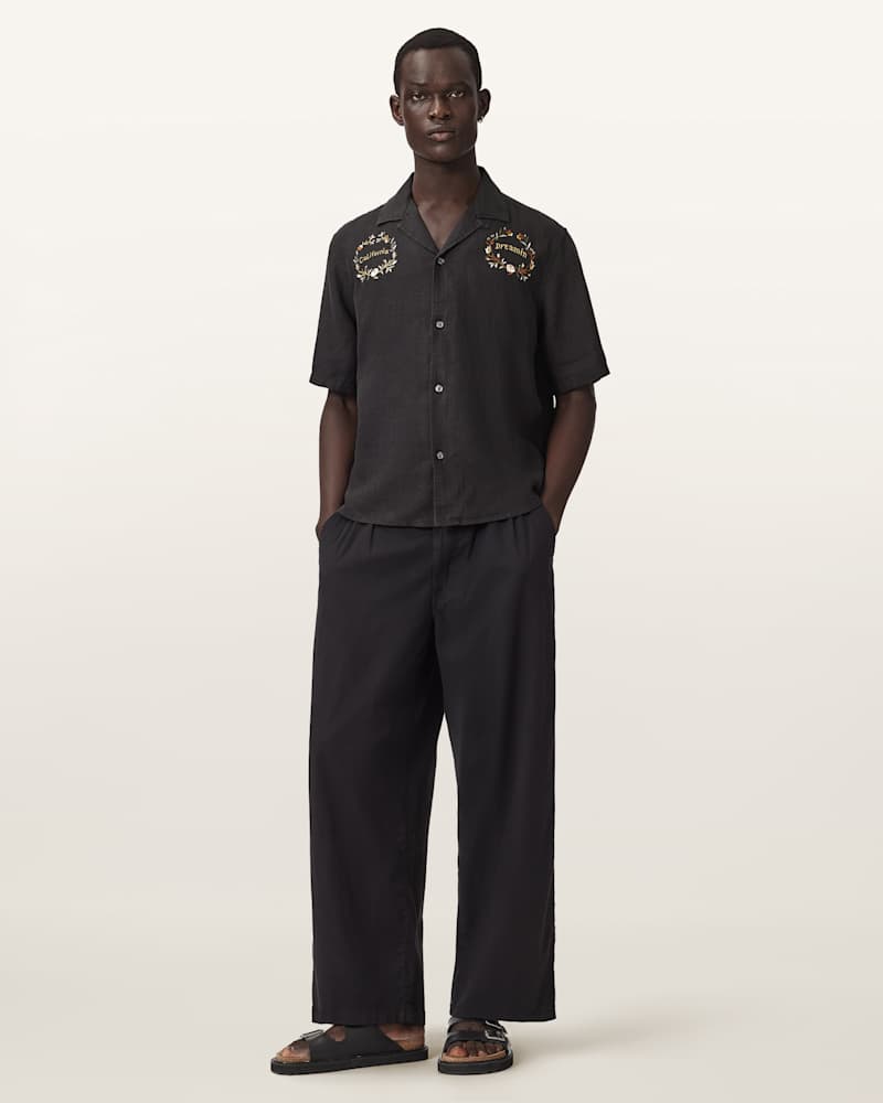 Klavicle Short Sleeve Linen Embroidered Shirt