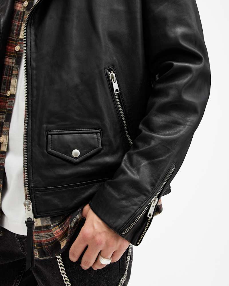 Milo Asymmetric Zip Leather Biker Jacket
