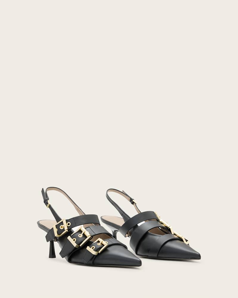Vivian Leather Buckle Slingback Heels