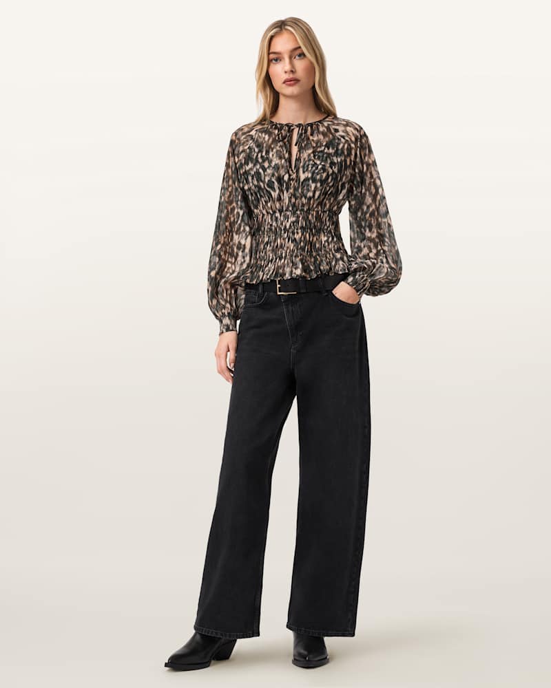 Cern Animal Print Shirred Top