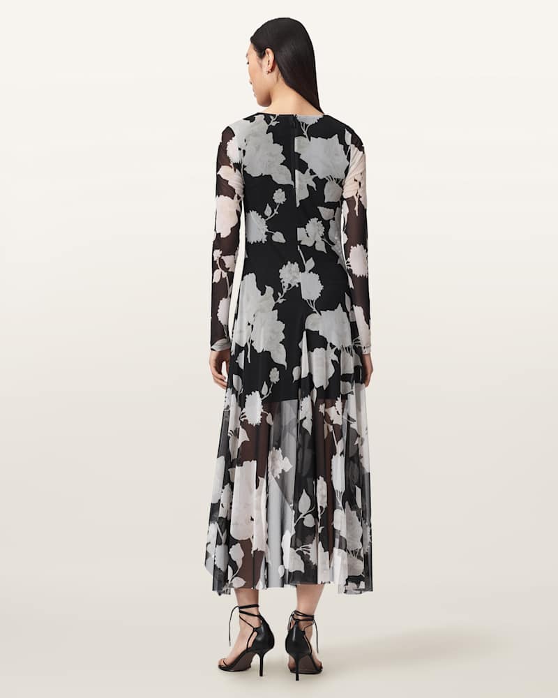 Loria Draped Mesh Midi Dress