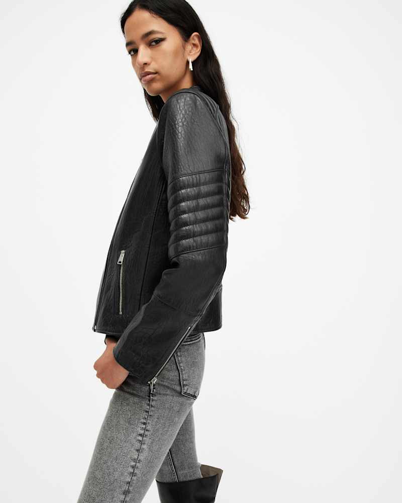 Cawley Funnel Neck Leather Biker Jacket