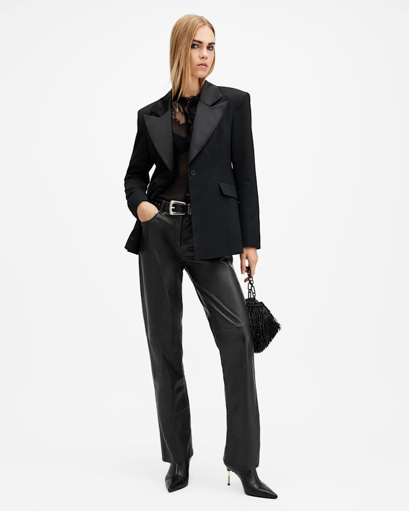 Saige Straight Fit Leather Trousers