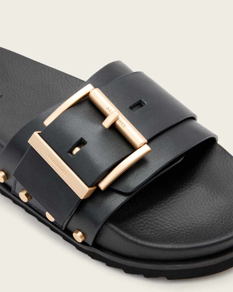 Ellie Studded Buckle Leather Sliders