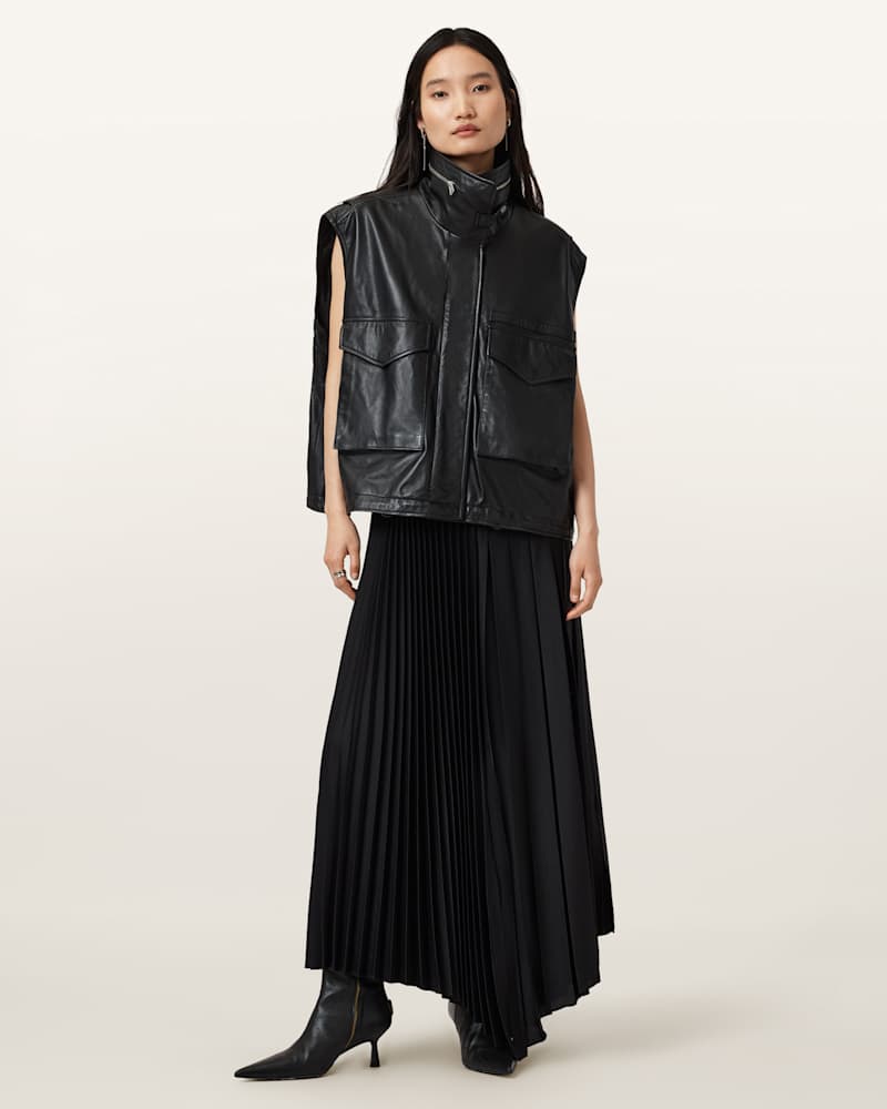 Clay Funnel Neck Leather Gilet