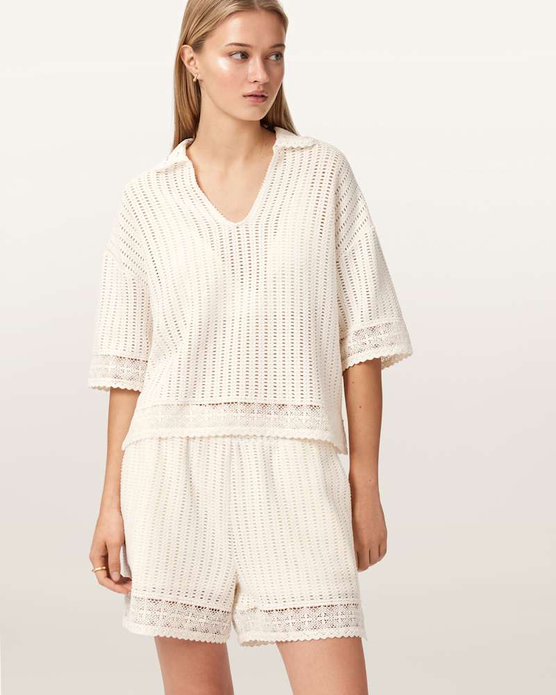 Elma Mid Rise Crochet Cotton Shorts