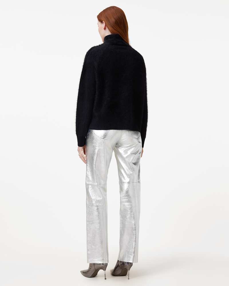 Saige Straight Fit Foiled Leather Trousers