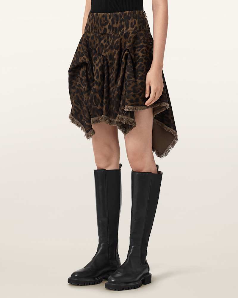 Crissy Leopard Print Denim Mini Skirt