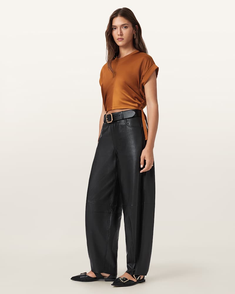 Mira Cropped Satin Drawcord T-Shirt 