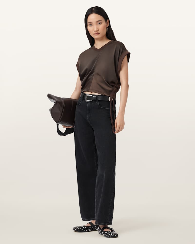 Mira Cropped Satin Drawcord T-Shirt 
