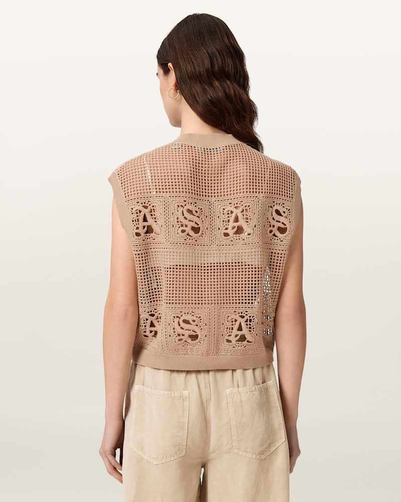 Kyra Open Knit Crochet Cotton Waistcoat