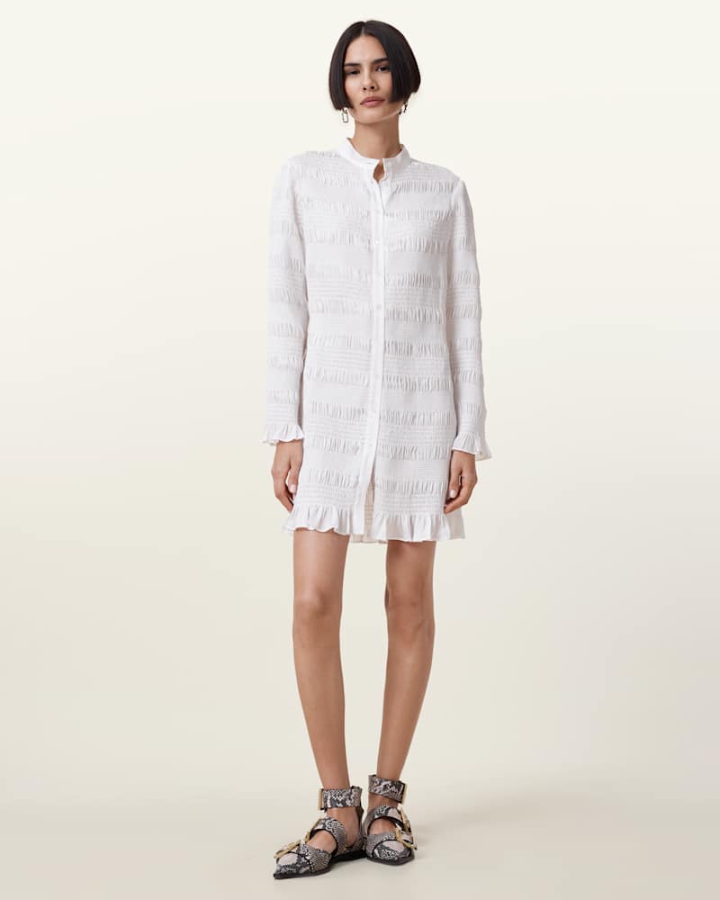 Meg Shirred Mini Shirt Dress