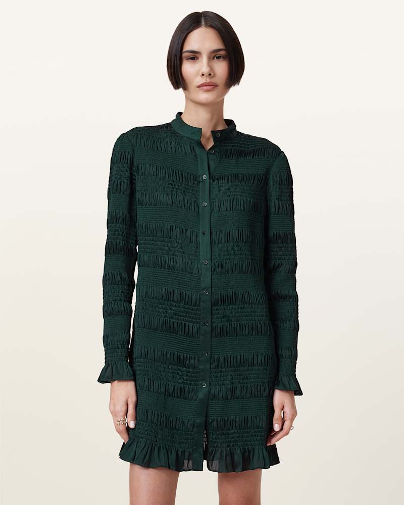 Meg Shirred Mini Shirt Dress