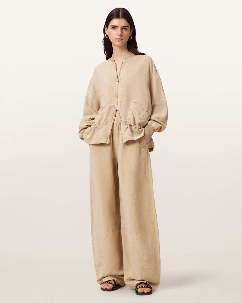 Sofi Linen Blend Drawstring Bomber Jacket