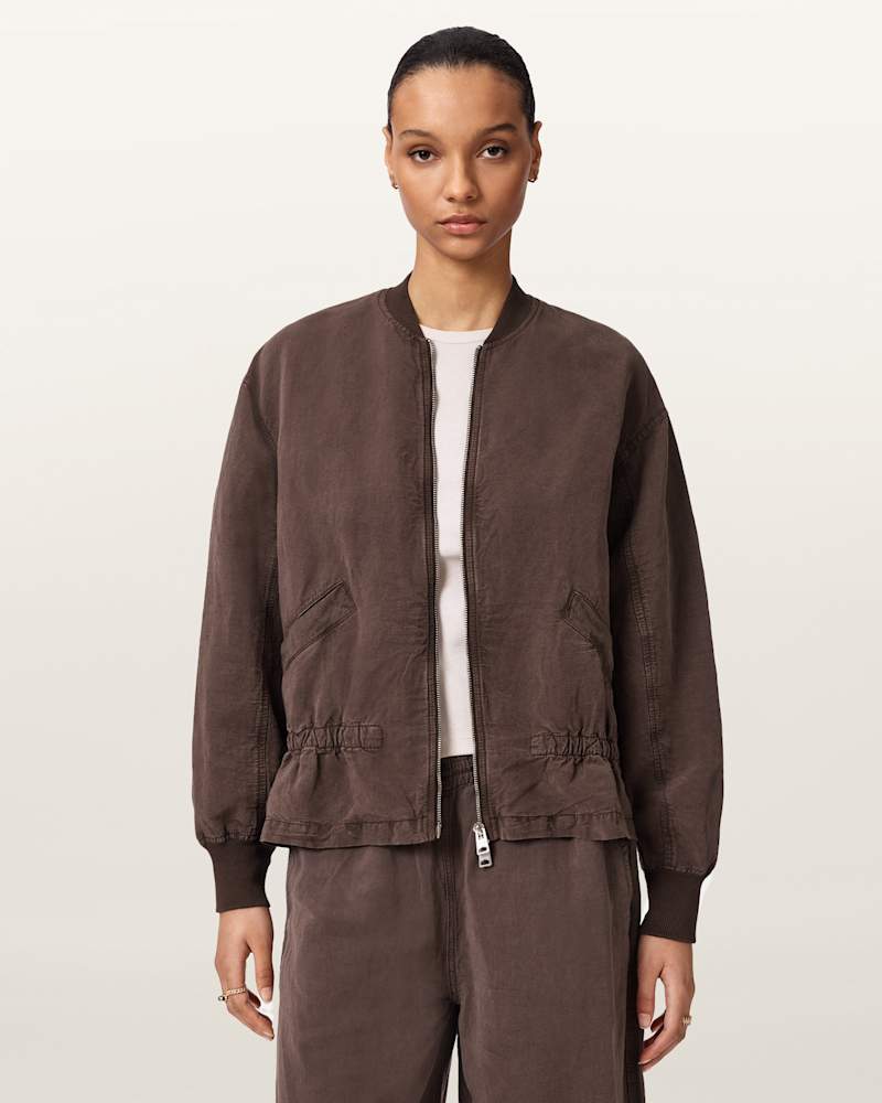 Sofi Linen Blend Drawstring Bomber Jacket