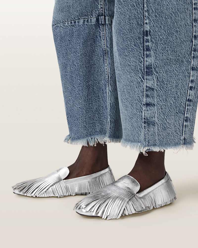 Sandy Metallic Fringe Loafers