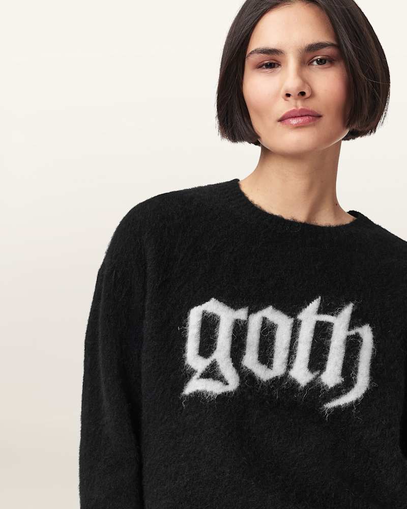 Goth Motif Wool Blend Crew Neck Jumper
