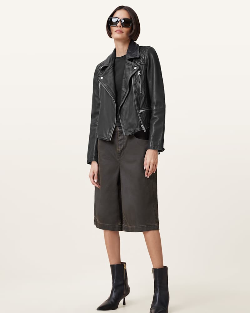 Cargo Distressed Leather Biker Jacket