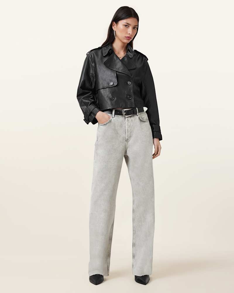 Hendry Cropped Leather Trench Coat