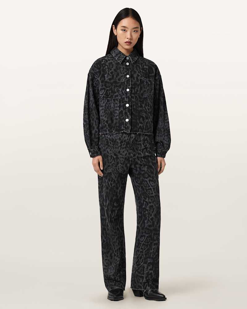 Nicky Denim Leopard Print Shacket