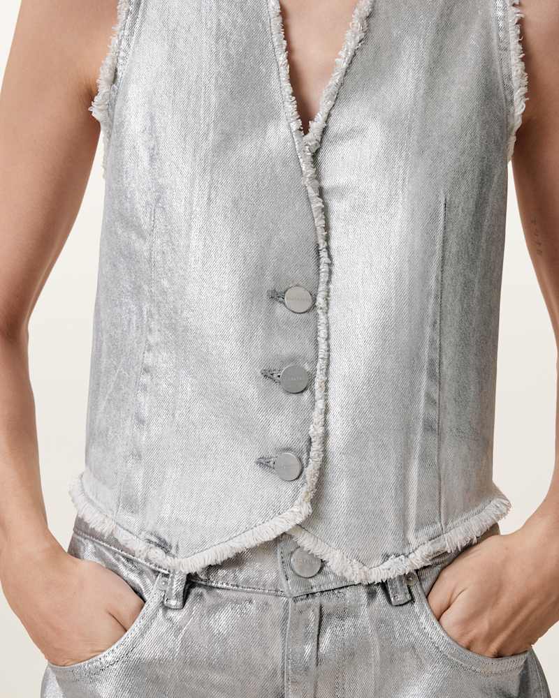 Andrea Metallic Silver Waistcoat