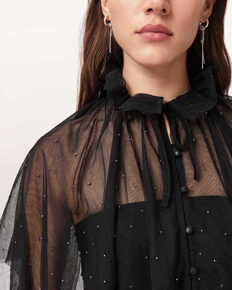 Sez Embellished Tulle Cape